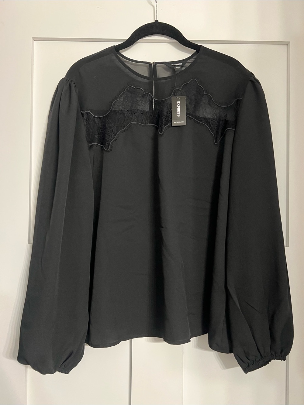Express Black Lace Yoke Long-Sleeve Blouse - Picture 1 of 2